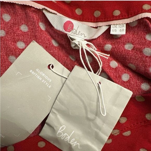 BODEN Elsie Button Red Polka Dot Poinsettia Midi Dress NWT - Picture 7 of 11